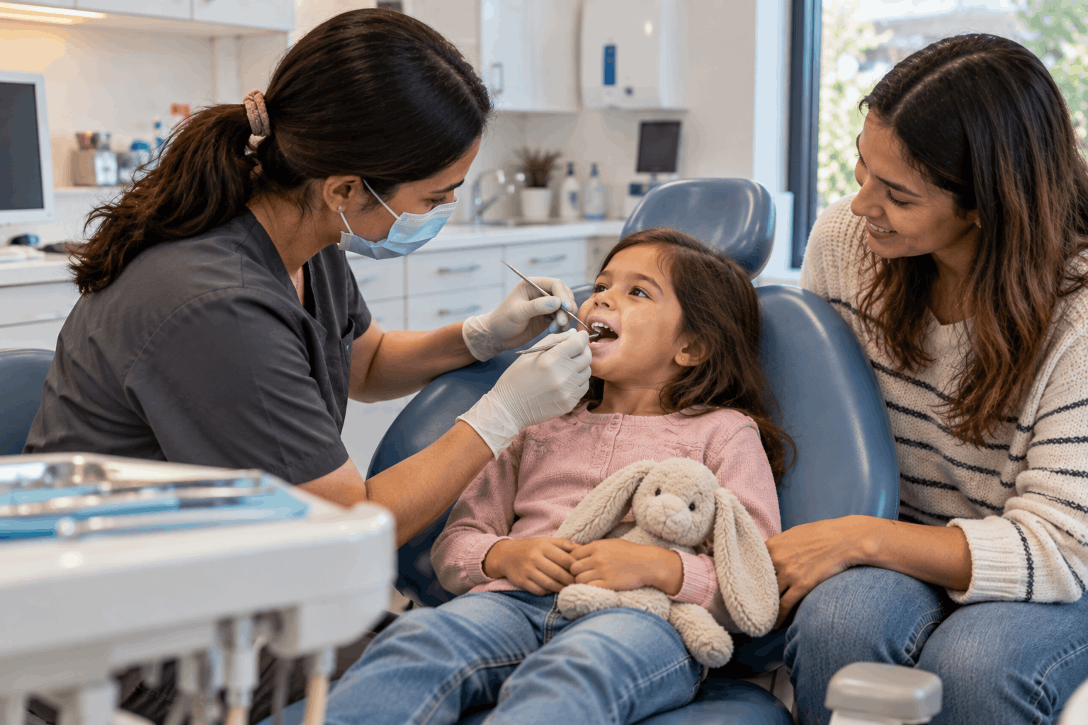 Child receiving a dental check-up with a parent in Tarneit