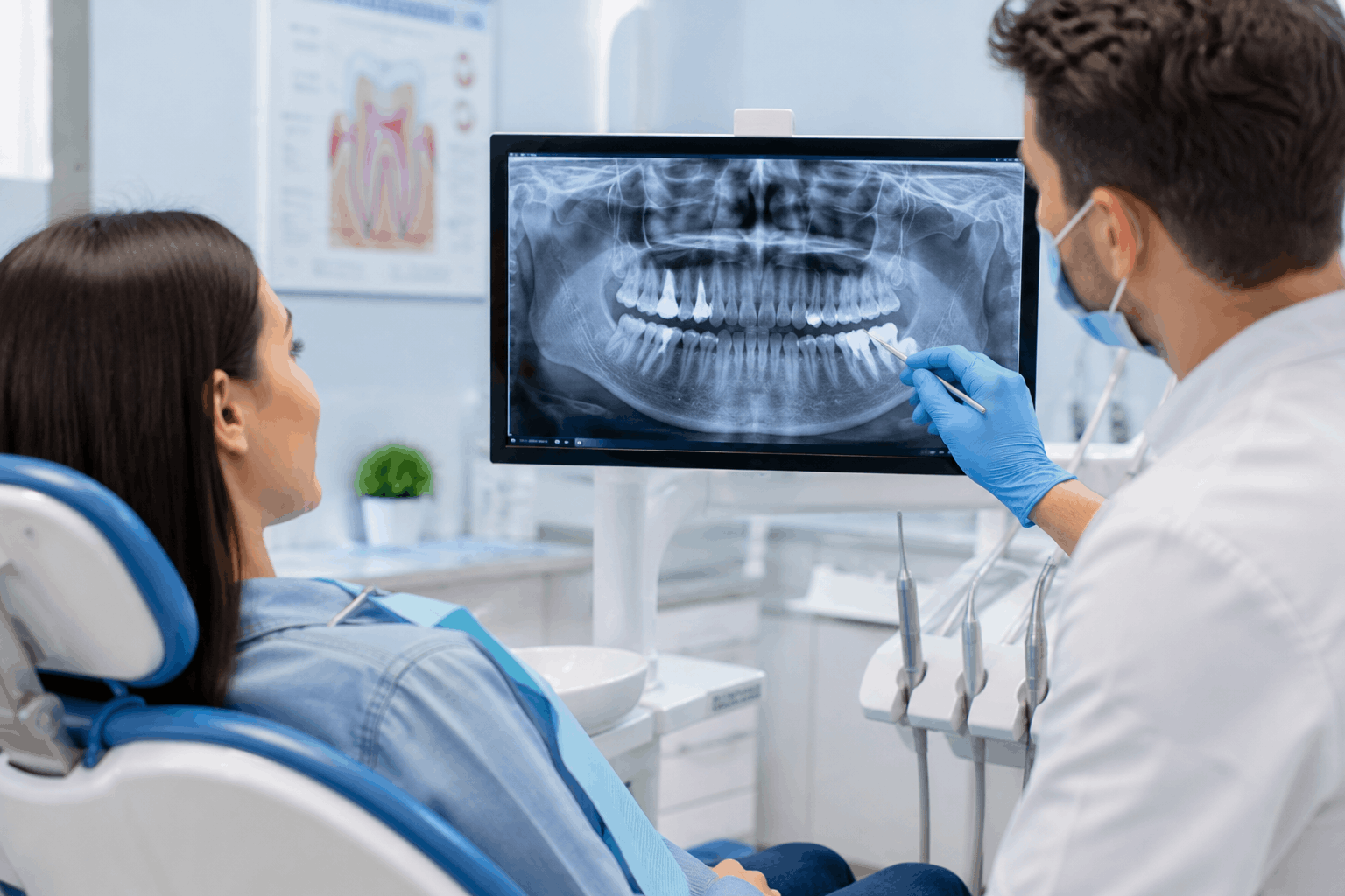 Dental X-Ray Services Oral Square Dental Care Dentist explaining dummy dental X-ray to a patient in Tarneit